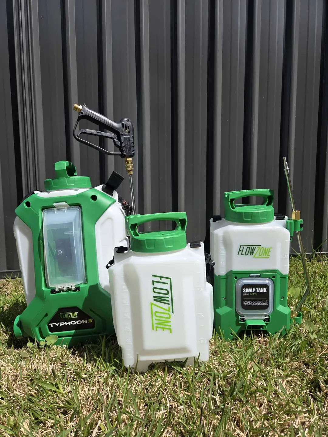 Green Top’s electric FlowZone sprayers on a lawn
